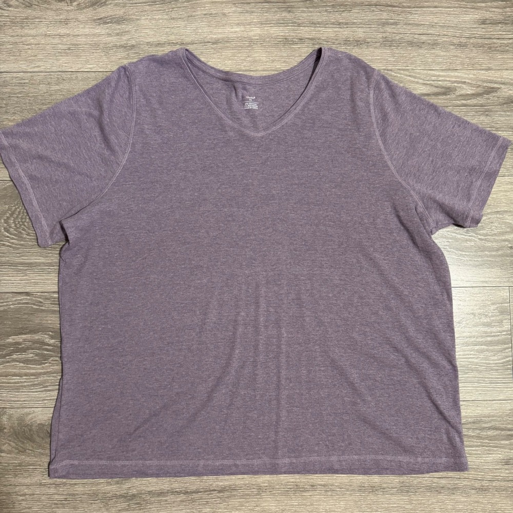 Cj Banks Womens‎ Plus 3X Tee Cotton Blend Purple Heather V-Neck Short Sleeve